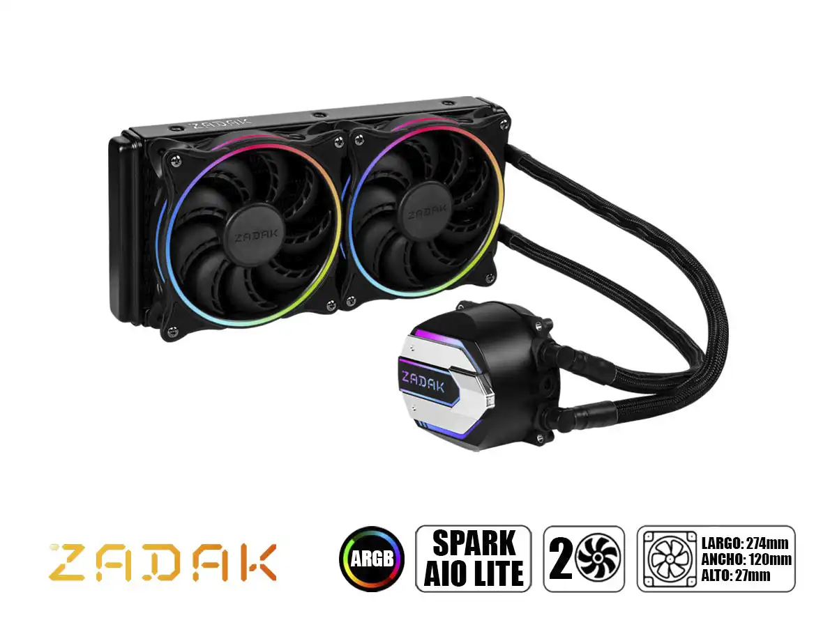 SISTEMA DE ENFRIAMIENTO LIQUIDO ZADAK SPARK LITE (ZA-SPL240AB-R1) 2 VENTILADORES, 240MM, LED ARGB vista 2