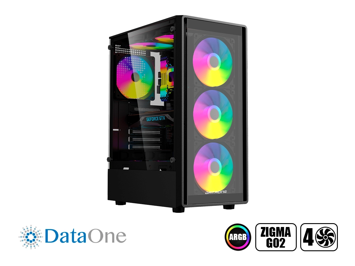 CASE DATAONE GAMER ZIGMA G02 S/FUENTE (ZIGMA-G02) VIDRIO TEMPLADO, 4X12, LED ARGB, NEGRO vista 2