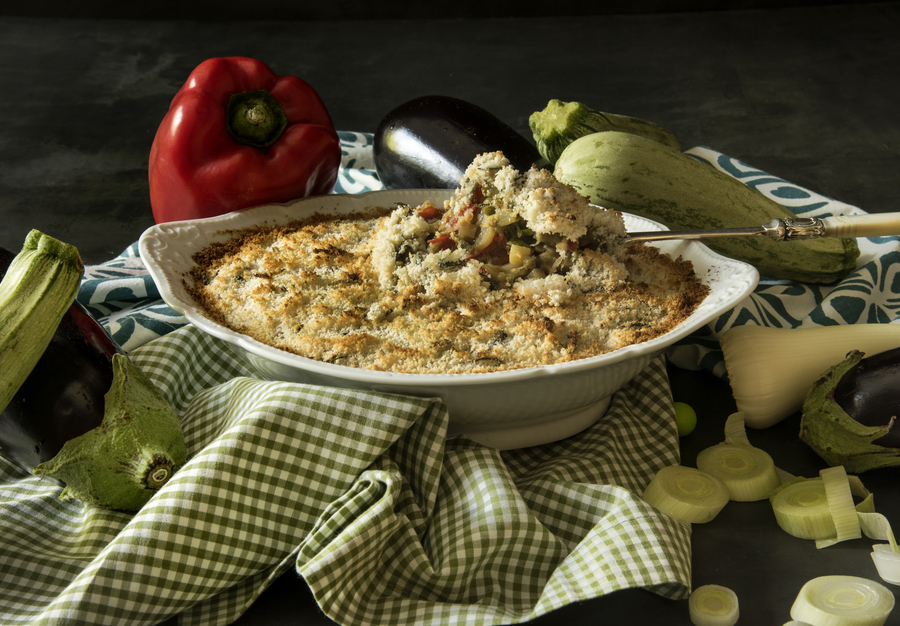 Crumble de Amêndoa com Ratatouille