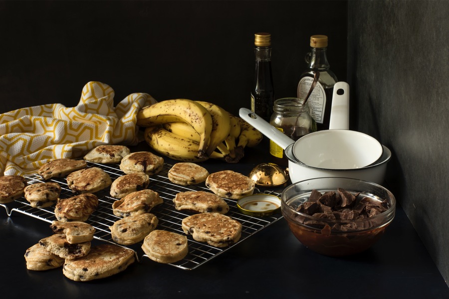 Panquequinhas Grossas de Banana e Pepitas de Chocolate