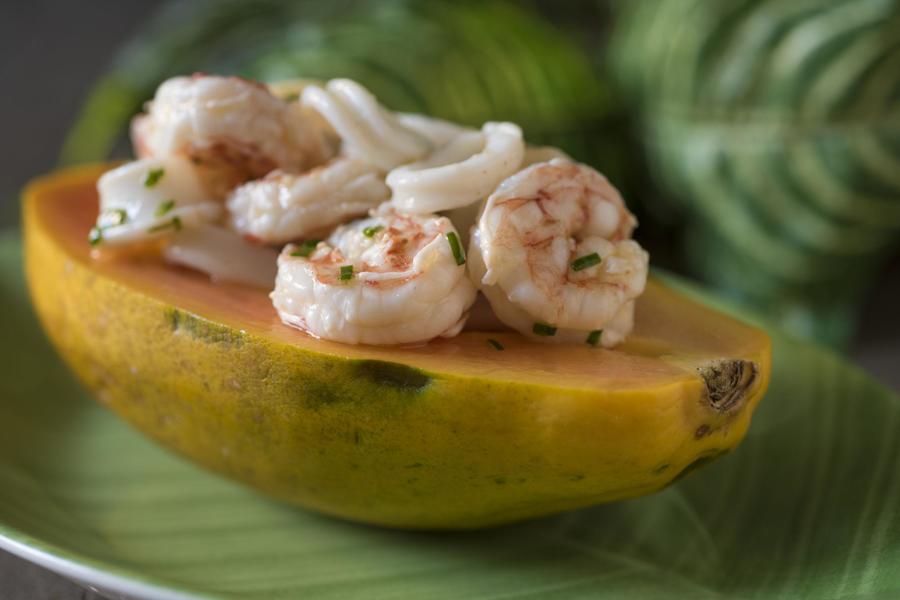 Salada de Frutos do Mar Servido em Papaia