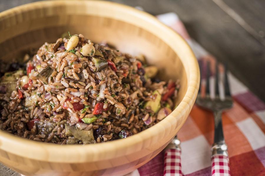 Salada de Berinjela com Arroz e Abobrinha