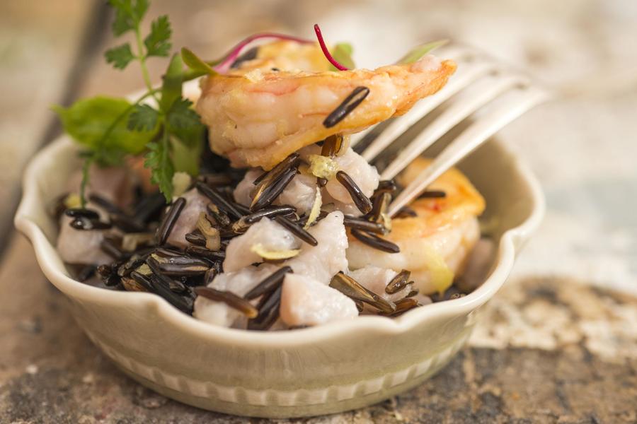 Tartar de Linguado, Arroz-Selvagem, Camarões e Limão-Siciliano