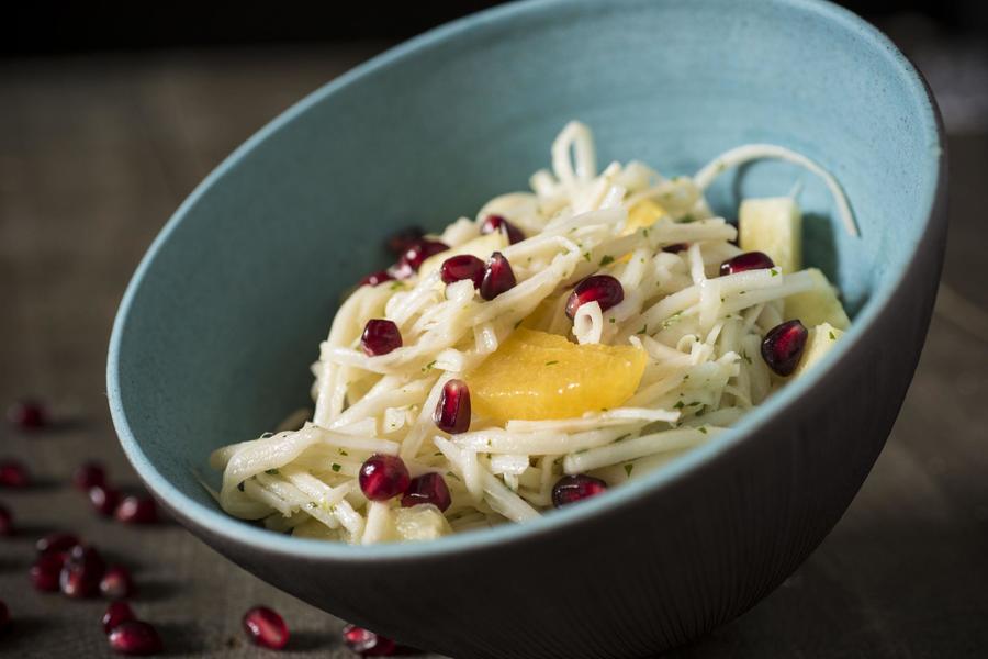 Salada de Pupunha com Vinagrete de Romã