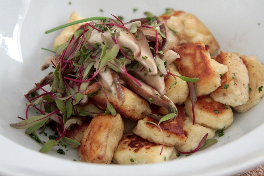 Gnocchi de Ricota sobre Shiitake, Shimeji e Champignons