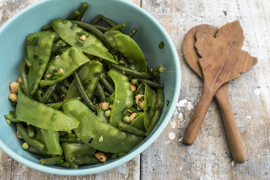 Salada de Vagem, Ervilha, Laranja e Amêndoa