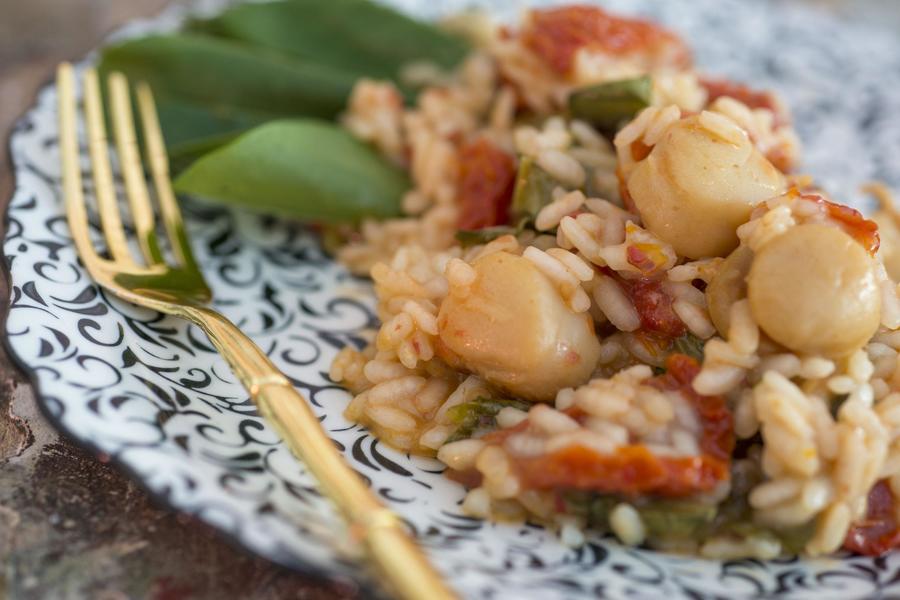 Risoto de Tomate Seco, Vieira e Azedinha