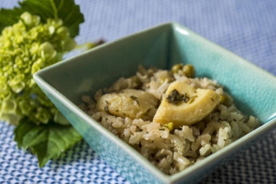 Pilaf de Primavera com Alcachofra e Ervilha