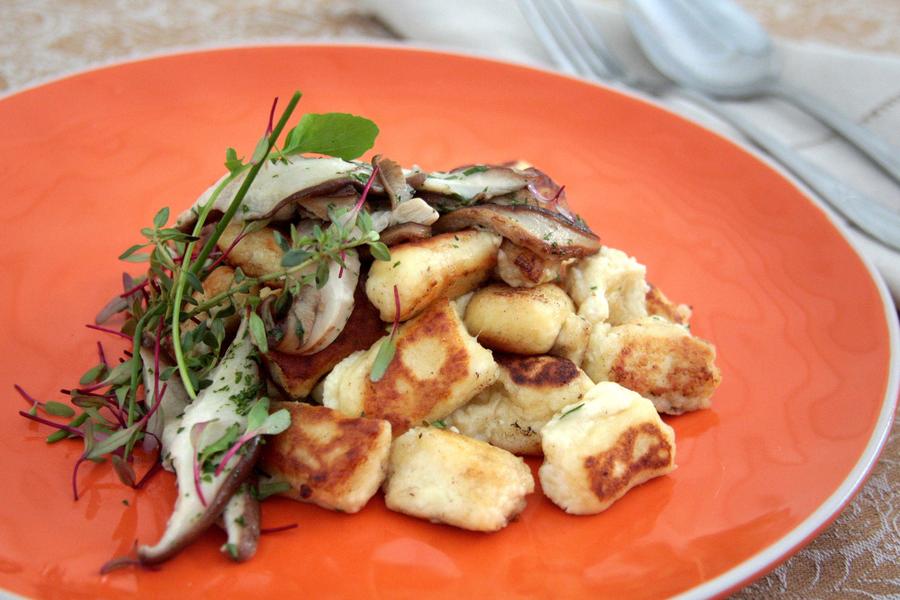 Gnocchi de Ricota sobre Shiitake, Shimeji e Champignons