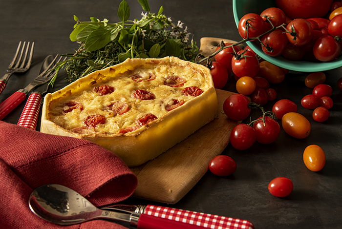 Quiche de Queijo, Alho-Poró e Tomate