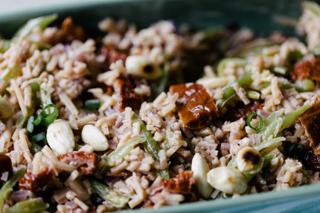 Risoto de Palmito com Creme de Amêndoa e Juliana de Vagem