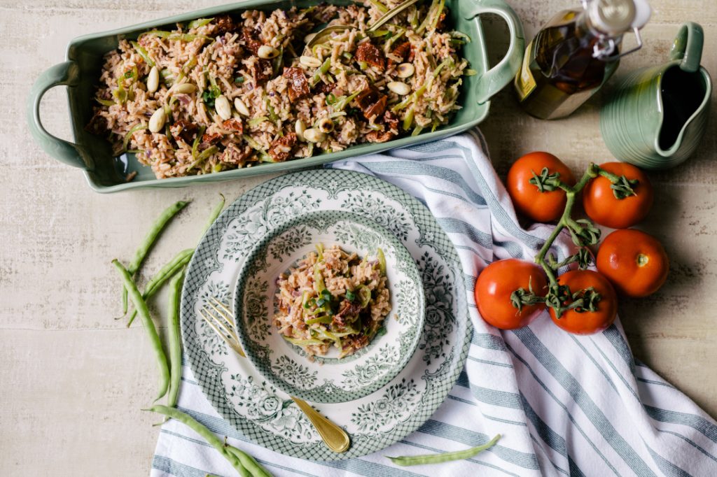 Risoto de Palmito com Creme de Amêndoa e Juliana de Vagem