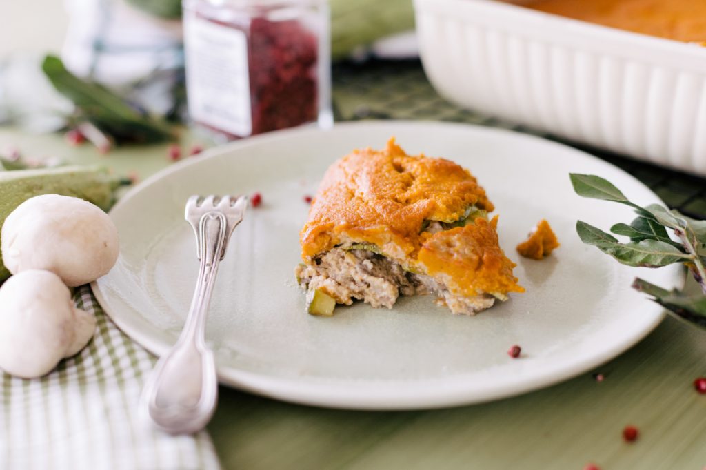 Lasanha de Abobrinha com Champignon e Creme de Tomate