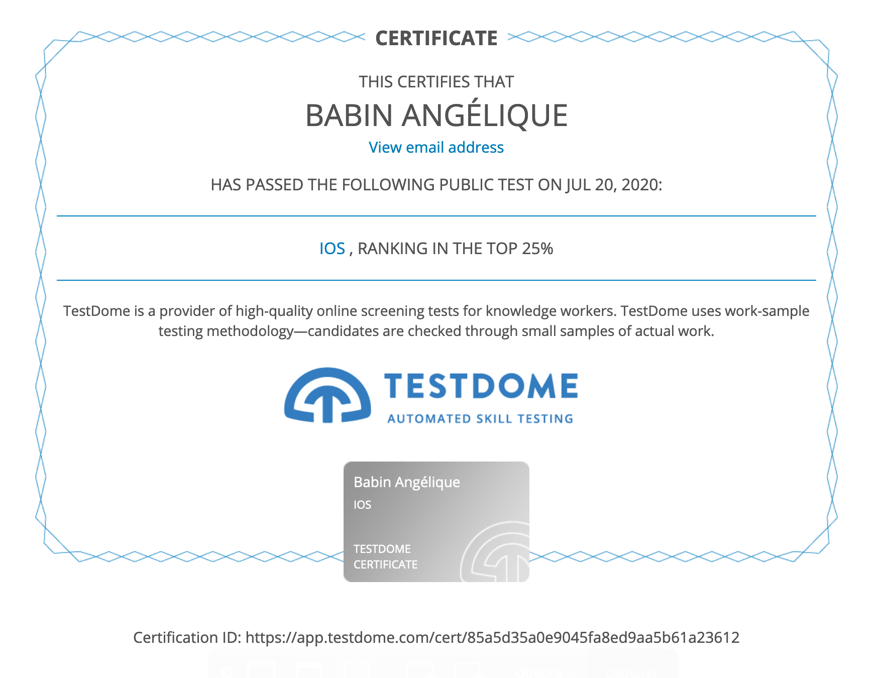TestDome-Certificate-Babin-Angelique-