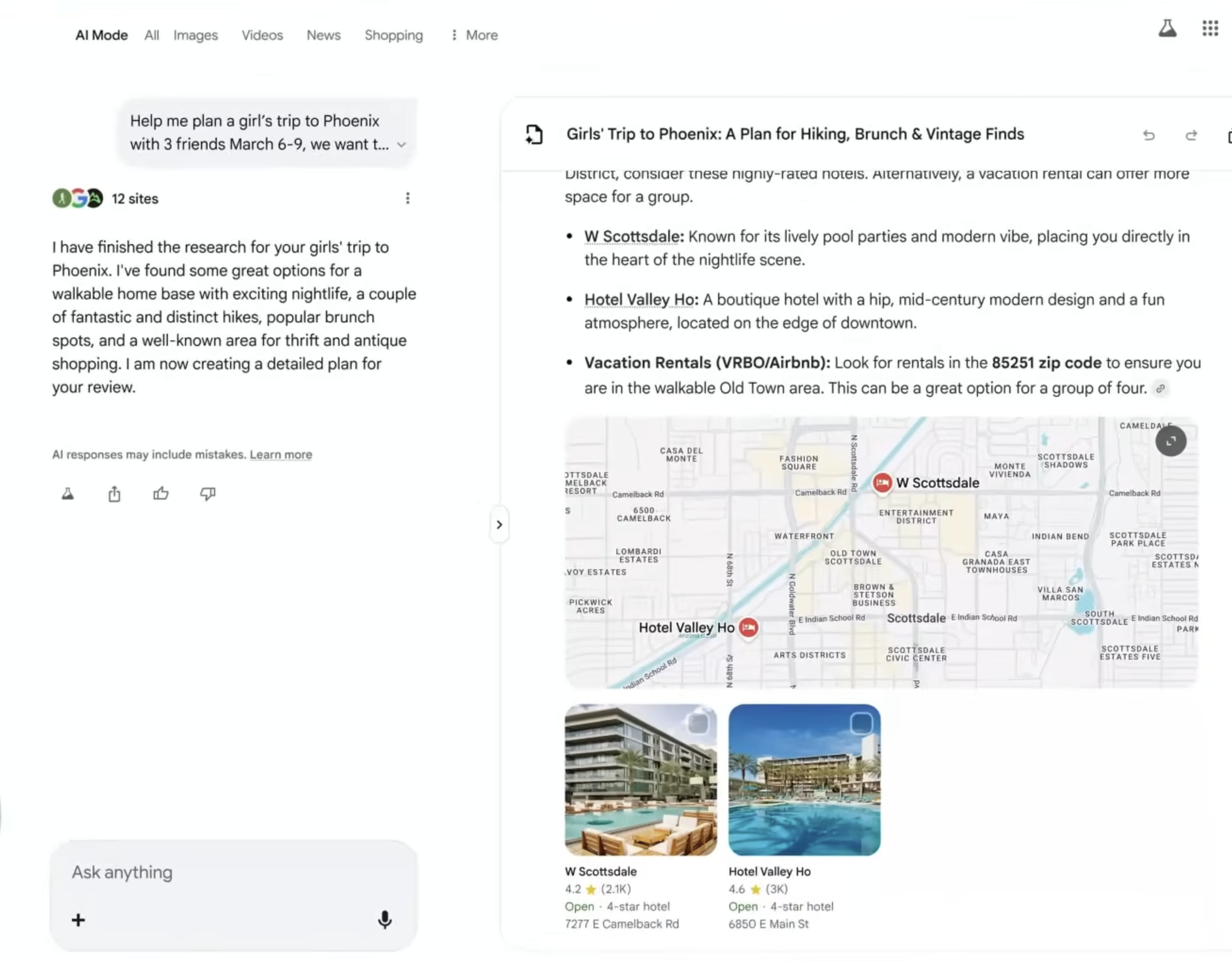 Interface Google Search Canvas Espace de Travail IA