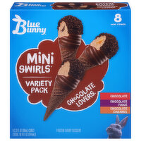 Blue Bunny Frozen Dairy Dessert, Chocolate Lovers, Mini Cones, Variety Pack - 8 Each