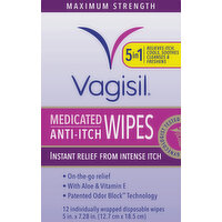 Vagisil Medicated Wipes, Anti-Itch, Maximum Strength - 12 Each 