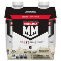 Muscle Milk Protein Shake, Zero Sugar, Genuine, Vanilla Creme - 4 Each 