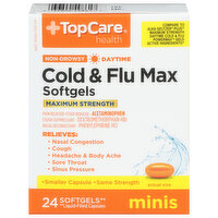 TopCare Cold & Flu Max, Maximum Strength, Daytime, Non-Drowsy, Minis, Softgels - 24 Each 