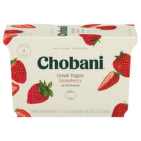 Chobani Yogurt, Non-Fat, Greek, Strawberry, On the Bottom, Value 4 Pack - 4 Each 