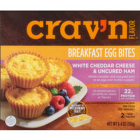 Crav'n Flavor Breakfast Egg Bites, White Cheddar Cheese & Uncured Ham, 2 Packs
