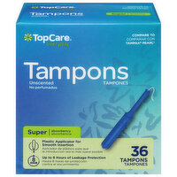 TopCare Tampons, Plastic Applicator, Super Absorbency, Unscented