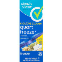 Simply Done Freezer Bags, Double Zipper, Quart Size - 38 Each 