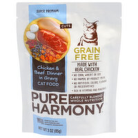 Pure Harmony Cat Food, in Gravy, Chicken & Beef Dinner, Grain Free, Super Premium, Cuts - 3 Ounce 