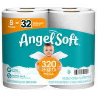 Angel Soft Bathroom Tissue, Unscented, Mega Rolls, 2-Ply - 8 Each