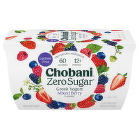 Chobani Yogurt, Greek, Nonfat, Zero Sugar, Mixed Berry Flavored - 4 Each 