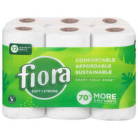 Fiora Bath Tissue, Unscented, Soft + Strong, Double+ Rolls, 2-Ply - 12 Each 
