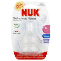 NUK Nipples, Orthodontic, Wide Neck, Silicone, Fast Flow, 6+ M - 2 Each 