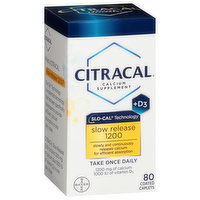 Citracal Calcium Supplement, 1200, Slow Release, Coated Caplets - 80 Each