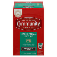 Community Coffee Coffee, Medium-Dark Roast, Cafe Special, Decaf, Single-Serve Cups - 12 Each