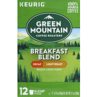 Green Mountain Coffee, 100% Arabica, Light Roast, Breakfast Blend, Decaf - 12 Each 