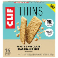 CLIF CLIF Thins - White Chocolate Macadamia Nut - Crispy Snack Bars - Made with Organic Oats - Non-GMO - Plant-Based - 100 Calorie Packs - 0.78 oz. (7 Pack)