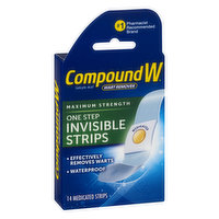 CompoundW Medicated Strips, Wart Remover, One Step, Invisible, Maximum Strength - 14 Each