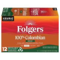 Folgers Coffee, 100% Colombian, Medium, Decaf, K-Cup Pods - 12 Each