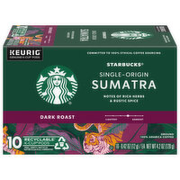 Starbucks Coffee, Ground, Dark Roast, Sumatra, Single Origin, K-Cup Pods - 10 Each 