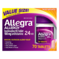 Allegra Allergy Relief, Indoor/Outdoor, 24 Hr, Non-Drowsy, Tablets, Value Size - 70 Each
