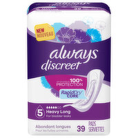 Always Discreet Pads, Heavy Long 5, Lightly Scented - 39 Each