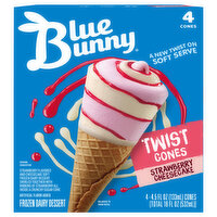 Blue Bunny Frozen Dairy Dessert, Strawberry Cheesecake, Twist Cones - 4 Each 