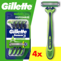 Gillette Razors, Disposable, Sensitive - 4 Each 
