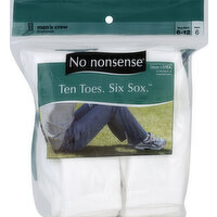 No nonsense Socks, Men's Crew, Cushioned, Shoe Sizes 6-12, White - 6 Each 