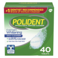 Polident Antibacterial Denture Cleanser, Overnight Whitening, Triple Mint Freshness, Tablets - 40 Each 