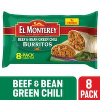 El Monterey Burritos, Mild, Beef & Bean Green Chili, Family Size, 8 Pack - 8 Each 