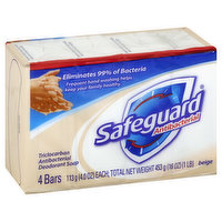 Safeguard Deodorant Soap, Triclocarban Antibacterial, Beige - 4 Each 