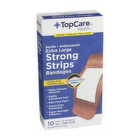 Topcare Strong Strips, Sterile Antibacterial First Aid Antiseptic All One Size Extra Large Bandages - 10 Each 