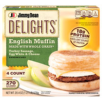 Jimmy Dean Sandwich, English Muffin, Turkey Sausage, Egg White & Cheese - 4 Each 