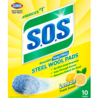 Clorox Steel Wool Pads, Soap Filled, Reusable, Lemon Fresh Scent - 10 Each 